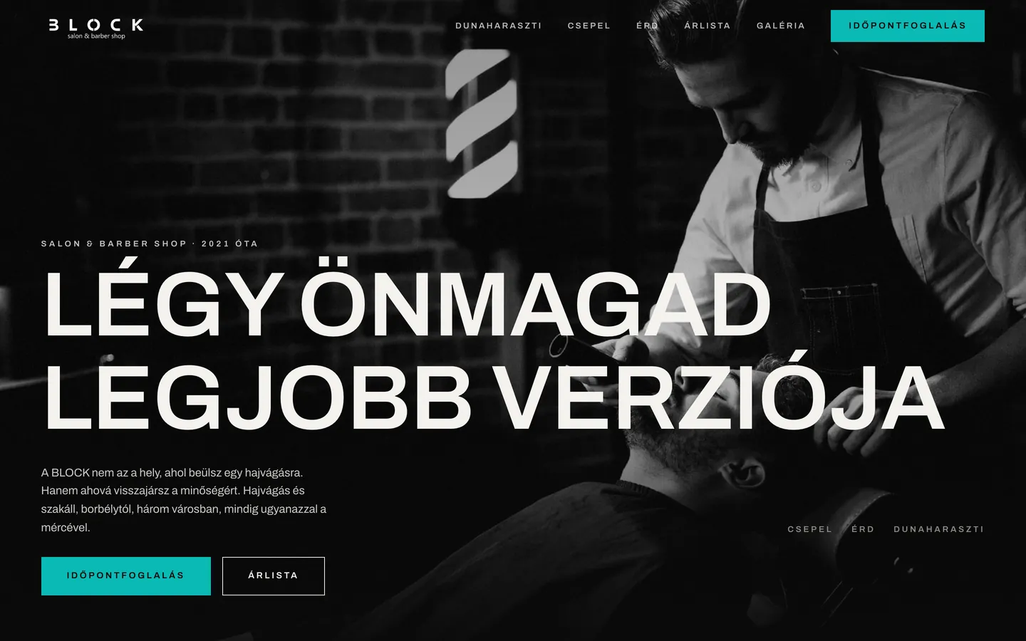 BLOCK Barbershop weboldalának nyitóképernyője