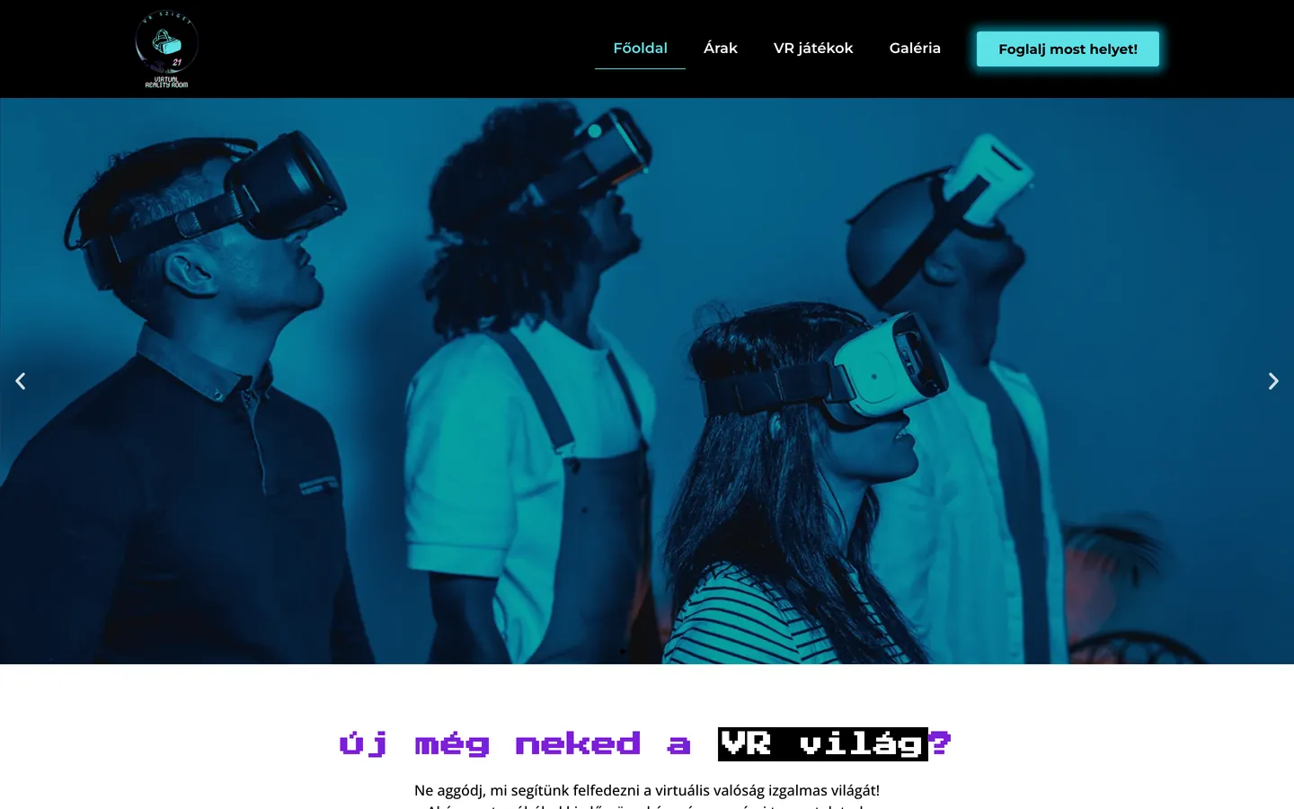 VRsziget21 weboldalának nyitóképernyője