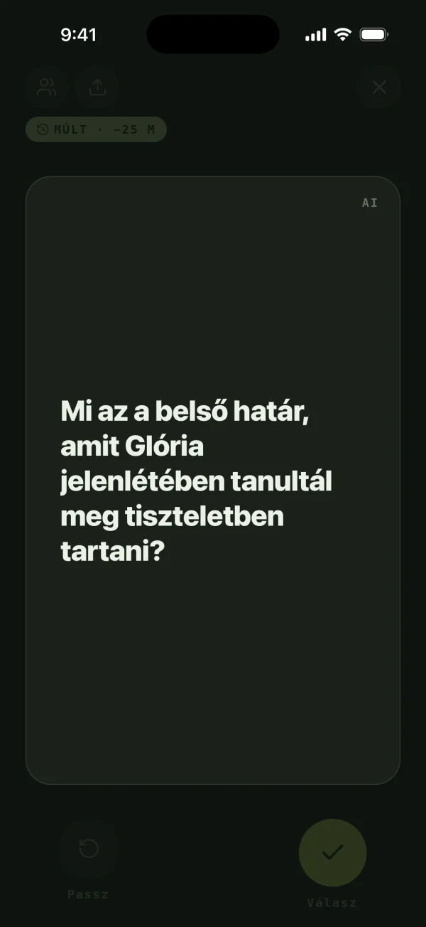 Egy kérdés teljes képernyőn a Fathm alkalmazásban