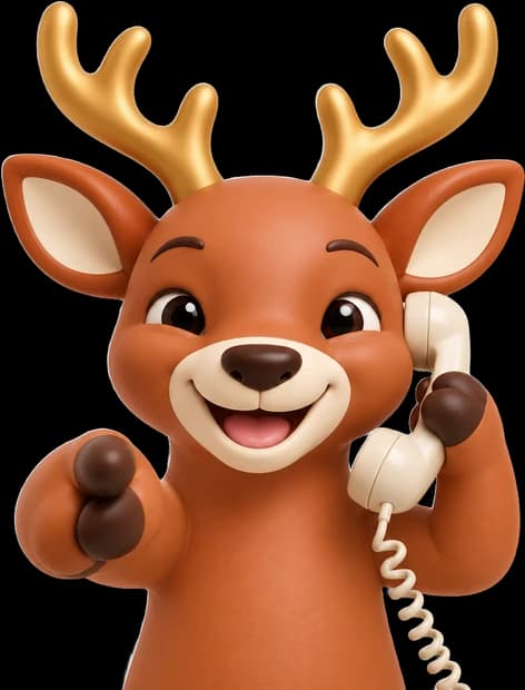 Hunor, a csodaszarvas karakter telefonál, és a másik kezével a nézőre mutat