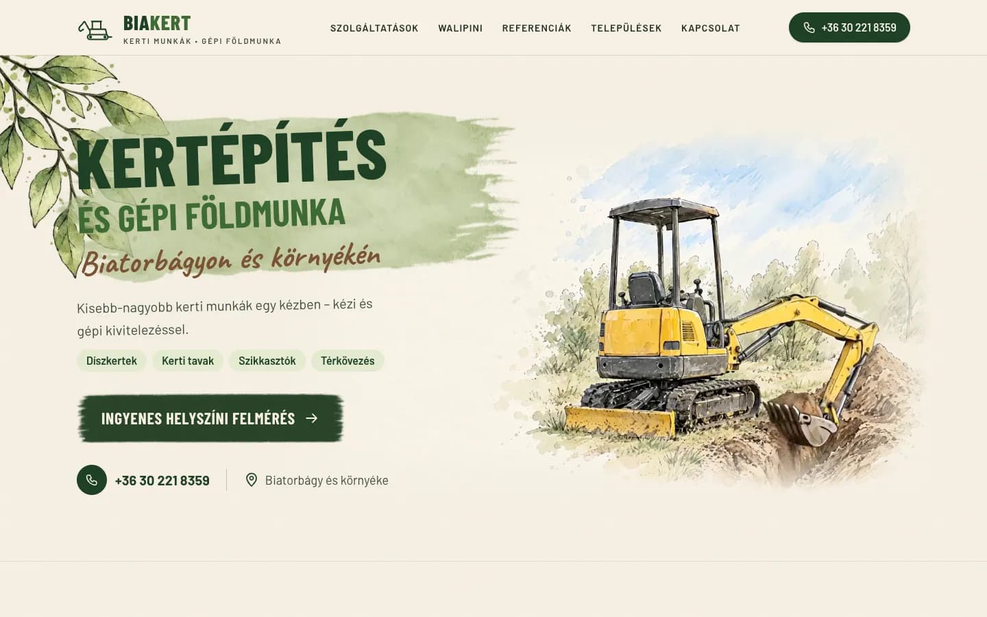 BIAKERT weboldalának nyitóképernyője